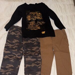 CAT 2T Black Long Sleeve Shirt with Brown and Camo Pants Set